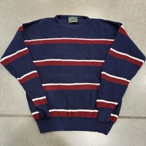 Vintage Lord Jeff Sweater Sailor Rib White Red Blue Striped Large Made In USA